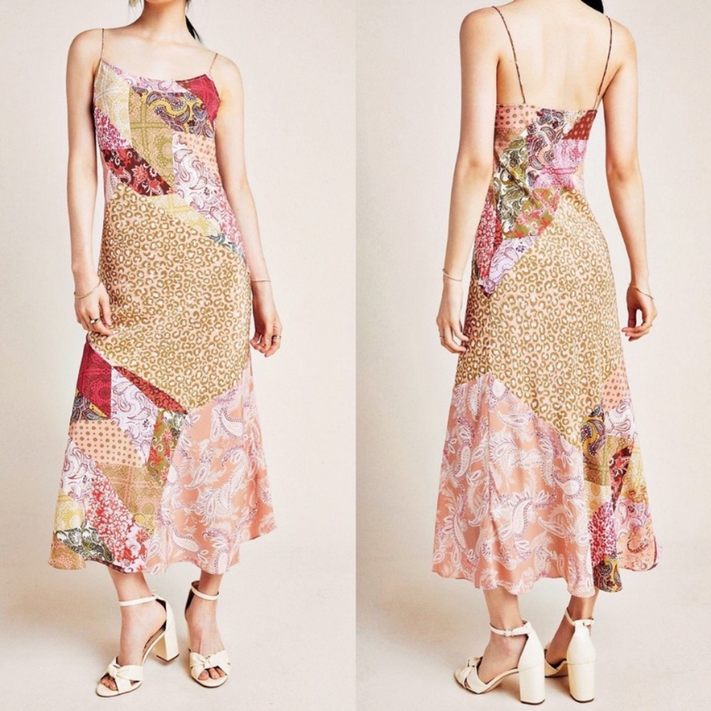 Anthropologie 100% Silk Bias Cut Slip Dress